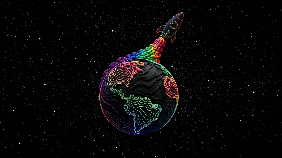 3k刺绣地球火箭|星空背景图片 - 彩虹尾焰创意插画「哲风壁纸」 3k刺绣地球火箭|星空背景图片 - 彩虹尾焰创意插画「哲风壁纸」