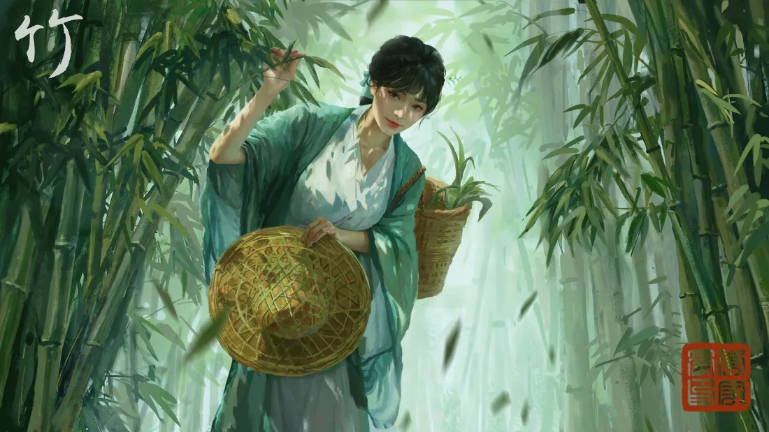 2k古风女子壁纸|竹林背景图片 - 背篓持斗笠国风插画「哲风壁纸」 2k古风女子壁纸|竹林背景图片 - 背篓持斗笠国风插画「哲风壁纸」