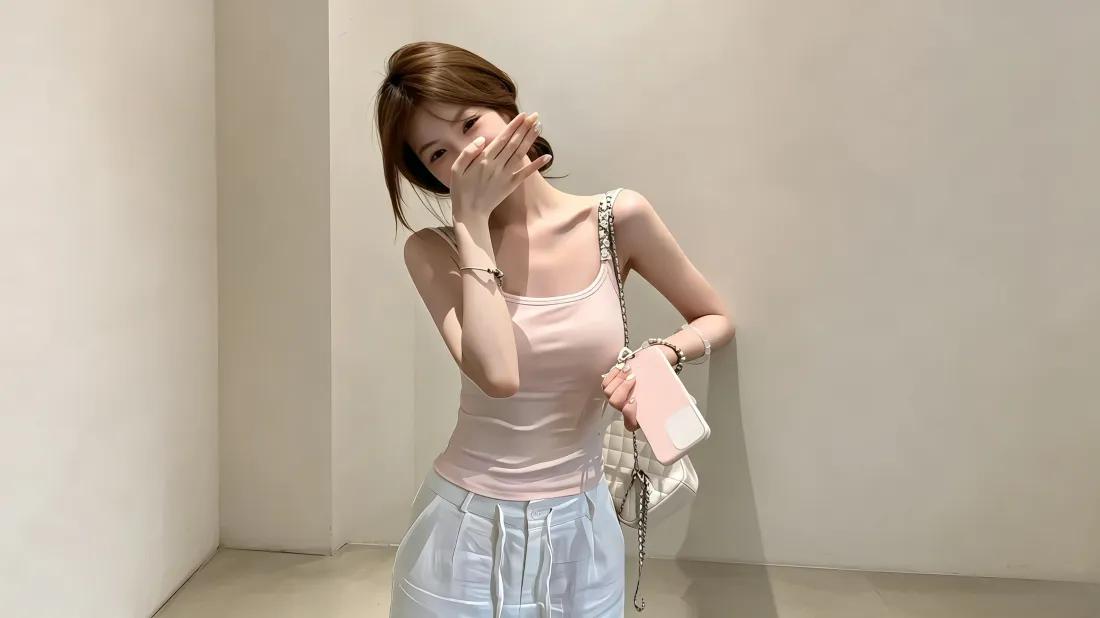 3k粉吊带美女壁纸｜室内随拍背景图片 - 休闲穿搭「哲风壁纸」