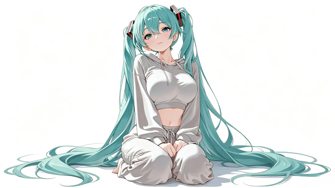3k初音未来壁纸｜休闲穿搭背景图片 - 坐姿少女「哲风壁纸」