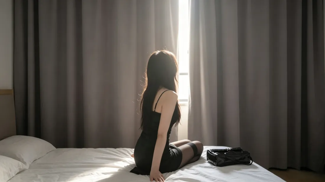 3k卧室窗边美女壁纸｜逆光氛围感背景图片 - 黑裙女生居家「哲风壁纸」