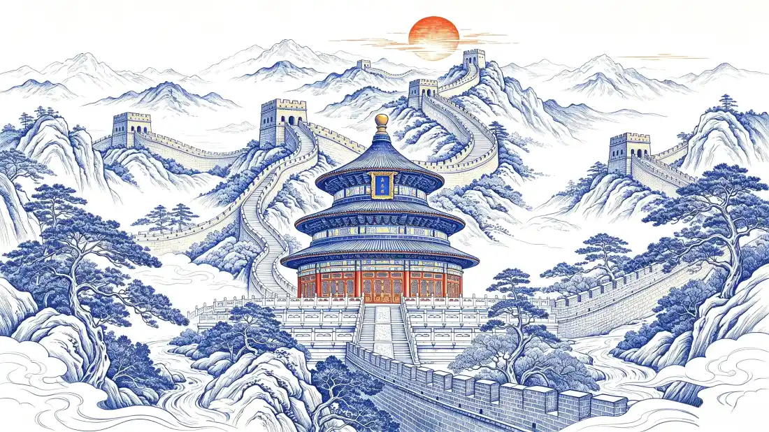 3k天坛祈年殿壁纸｜国风山水背景图片 - 长城青松朝阳「哲风壁纸」