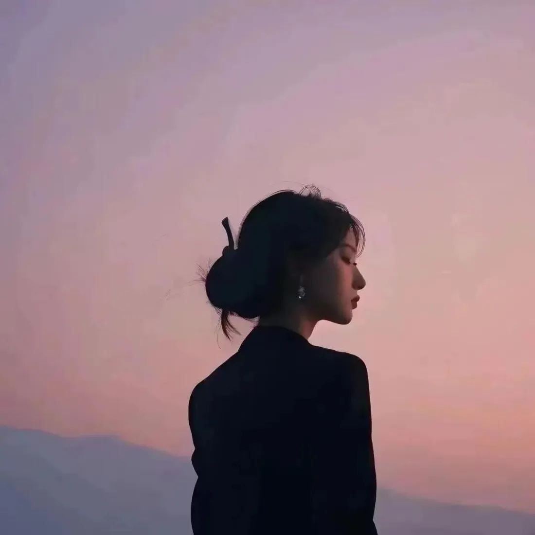 女生侧脸剪影|黄昏山景背景图片 - 情侣头像「哲风壁纸」 女生侧脸剪影|黄昏山景背景图片 - 情侣头像「哲风壁纸」