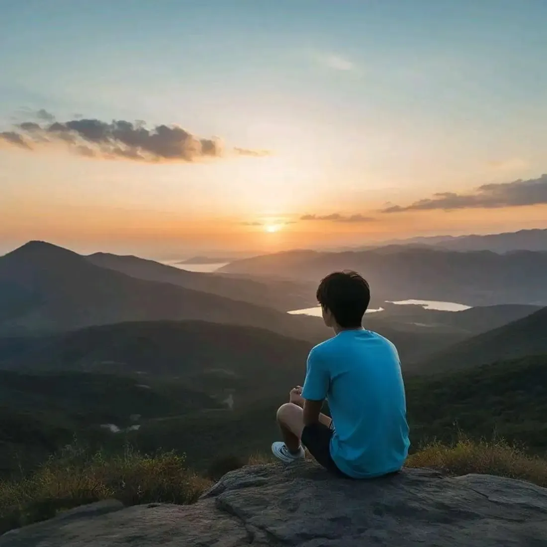 男生背影手机壁纸｜山顶日落背景图片 - 治愈氛围感「哲风壁纸」
