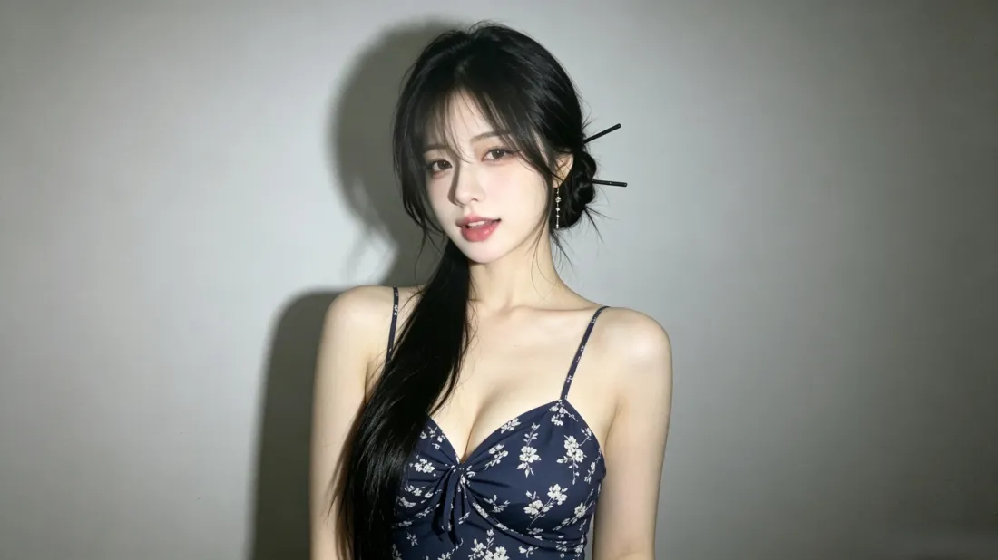 3k清冷感美女壁纸｜新中式背景图片 - 碎花吊带穿搭「哲风壁纸」