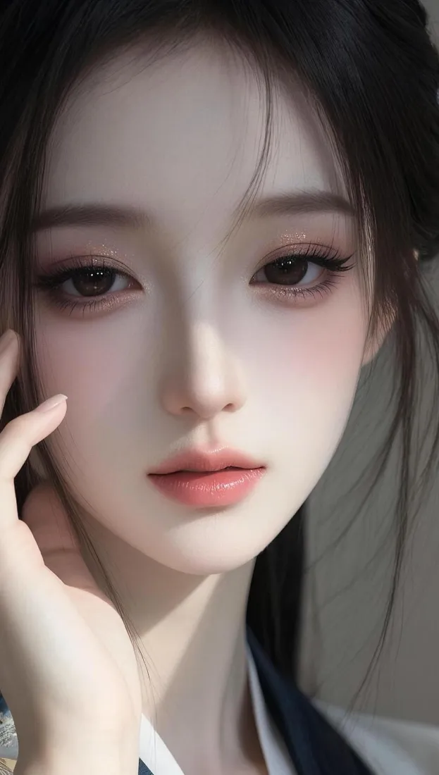 手绘美女手机壁纸|手机背景图片 - 黑发女生托脸肖像「哲风壁纸」 手绘美女手机壁纸|手机背景图片 - 黑发女生托脸肖像「哲风壁纸」