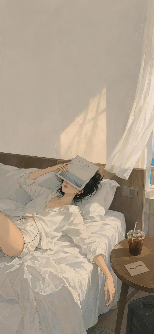 慵懒少女卧室手机壁纸|白衬衫卧床背景图片 - 书挡脸休闲居家场景「哲风壁纸」 慵懒少女卧室手机壁纸|白衬衫卧床背景图片 - 书挡脸休闲居家场景「哲风壁纸」