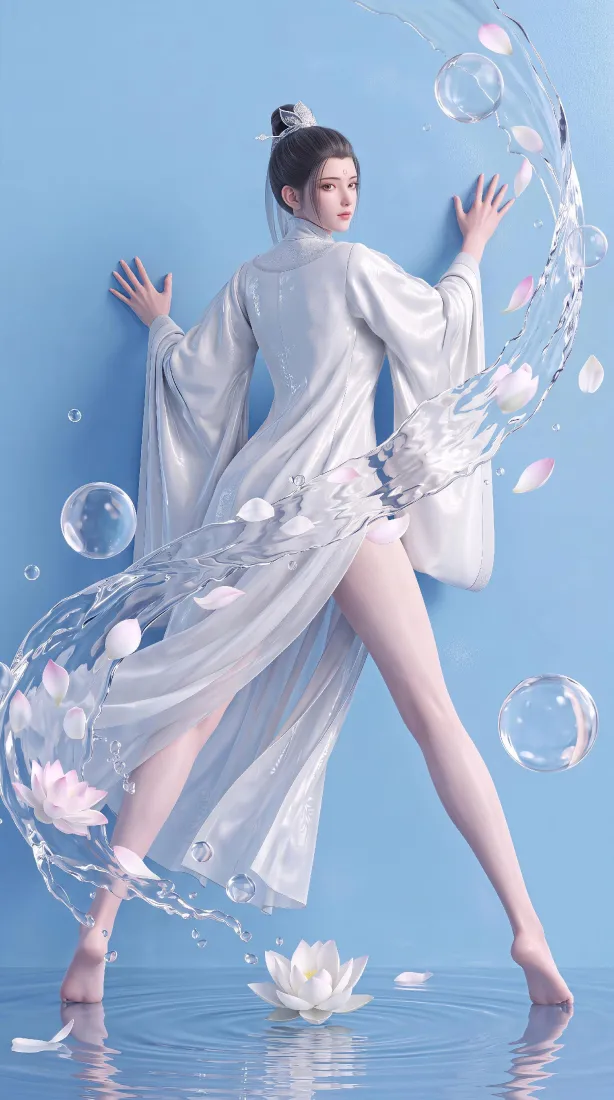 古风白衣女子手机壁纸｜水畔莲花背景图片 - 清冷水感氛围感「哲风壁纸」