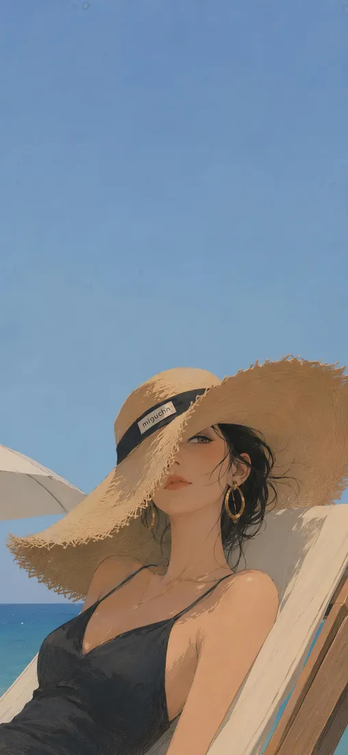 海边度假女生手机壁纸|夏日蓝天背景图片 - 草帽吊带插画「哲风壁纸」 海边度假女生手机壁纸|夏日蓝天背景图片 - 草帽吊带插画「哲风壁纸」