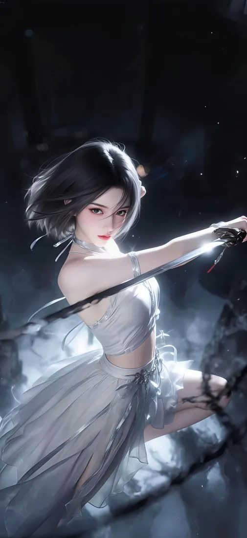 古风侠女手机壁纸｜冷感背景图片 - 白衣持剑短发美女「哲风壁纸」