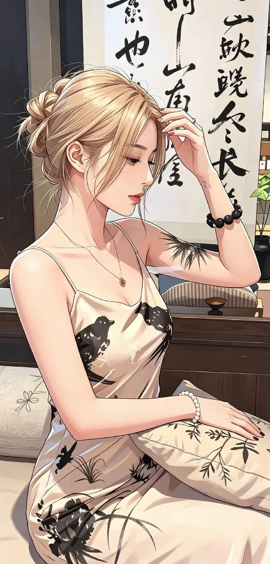 国风少女手机壁纸|水墨吊带背景图片 - 盘发温婉室内场景「哲风壁纸」 国风少女手机壁纸|水墨吊带背景图片 - 盘发温婉室内场景「哲风壁纸」