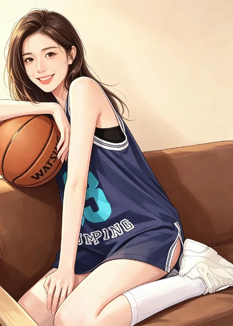 篮球少女手机壁纸｜沙发居家背景图片 - 球衣运动风甜妹「哲风壁纸」