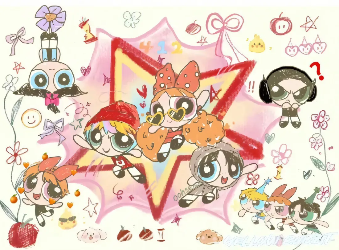 2k飞天小女警壁纸｜可爱涂鸦背景图片 - 萌系卡通插画「哲风壁纸」