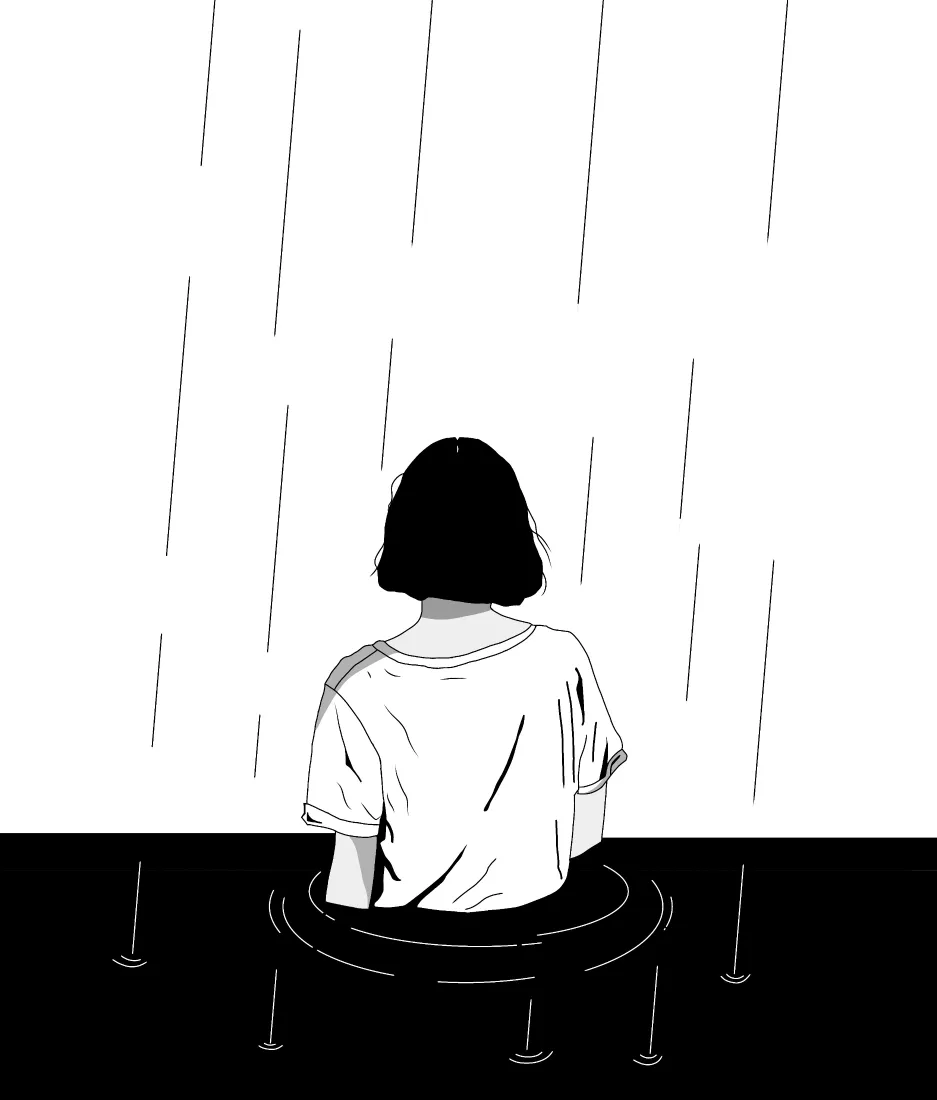 短发女孩背影手机壁纸|黑白插画背景图片 - 雨天独处落寞氛围「哲风壁纸」 短发女孩背影手机壁纸|黑白插画背景图片 - 雨天独处落寞氛围「哲风壁纸」