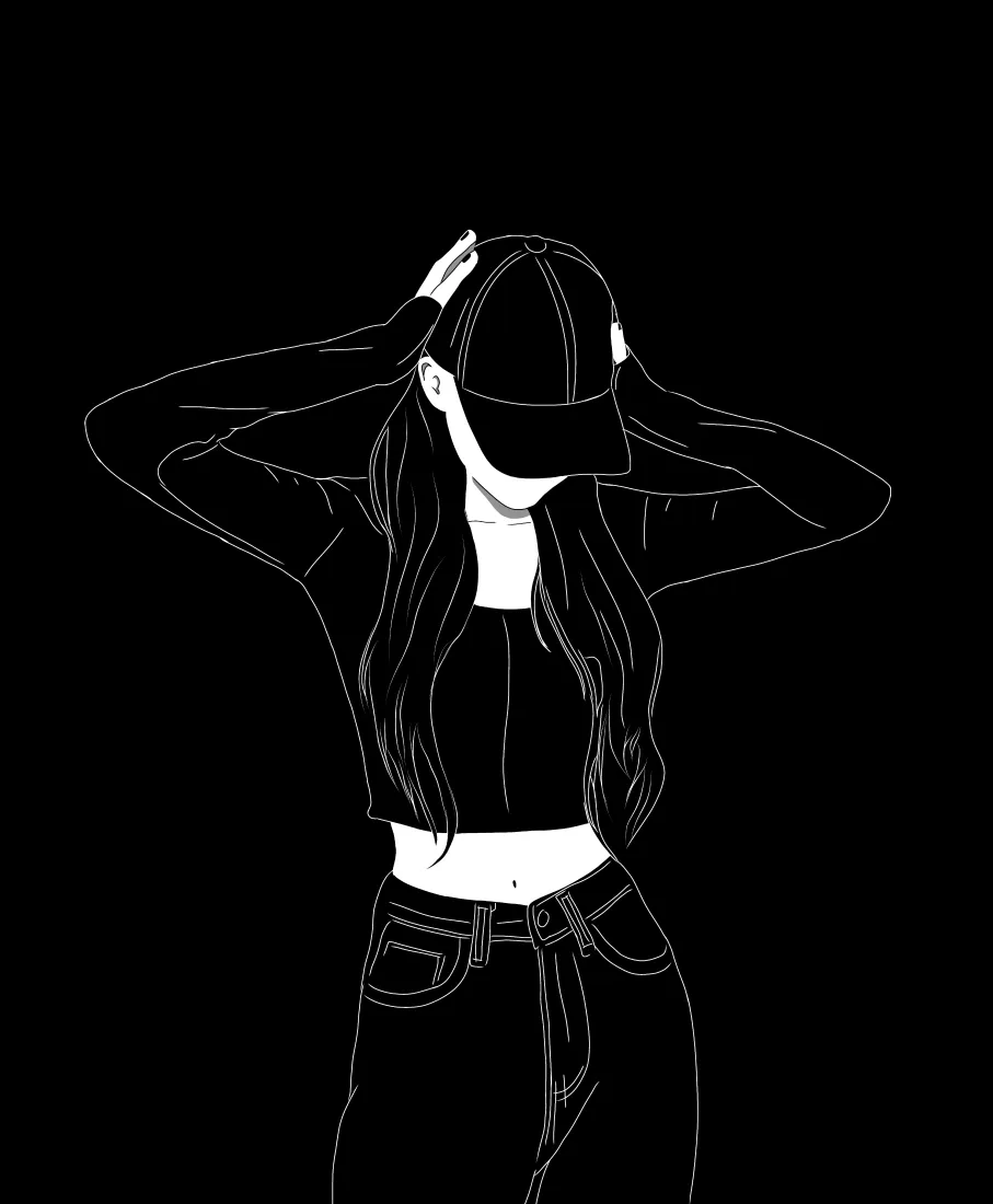酷女孩手机壁纸|黑白线稿背景图片 - 戴鸭舌帽露腰穿搭「哲风壁纸」 酷女孩手机壁纸|黑白线稿背景图片 - 戴鸭舌帽露腰穿搭「哲风壁纸」