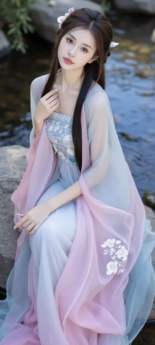 古风汉服美女手机壁纸|溪畔水边背景图片 - 蓝粉纱衣温婉人像「哲风壁纸」 古风汉服美女手机壁纸|溪畔水边背景图片 - 蓝粉纱衣温婉人像「哲风壁纸」
