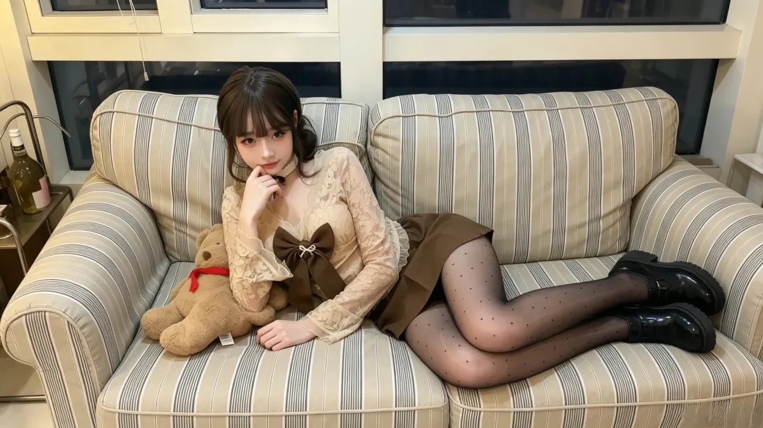 3k甜系少女壁纸｜沙发居家背景图片 - 黑丝美腿「哲风壁纸」