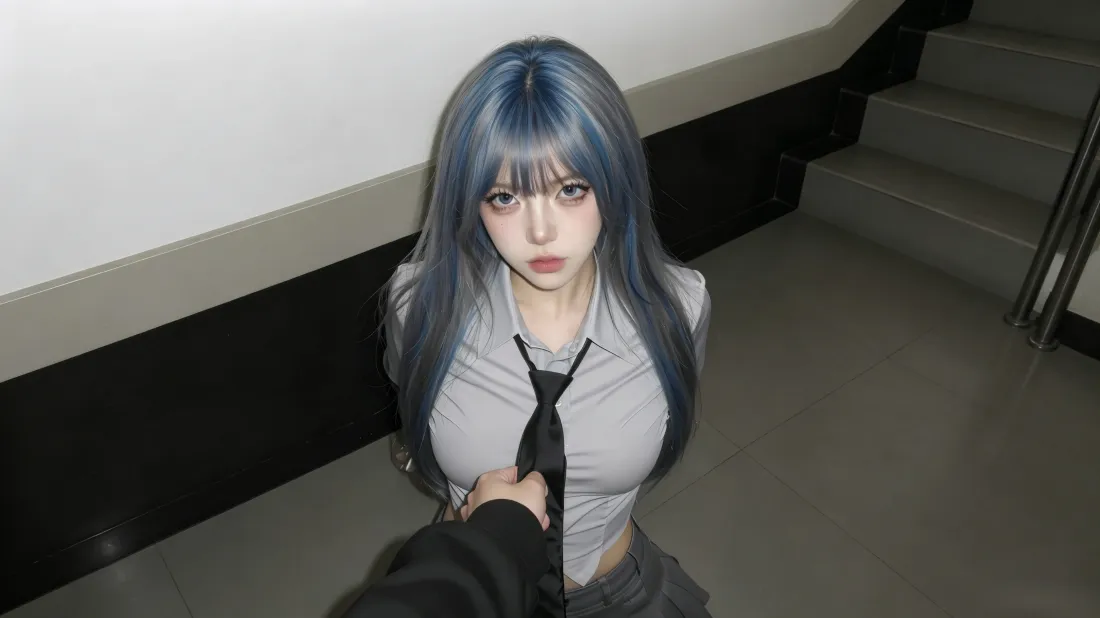 3k蓝发制服少女壁纸|楼梯间背景图片 - 第一视角牵领带「哲风壁纸」 3k蓝发制服少女壁纸|楼梯间背景图片 - 第一视角牵领带「哲风壁纸」