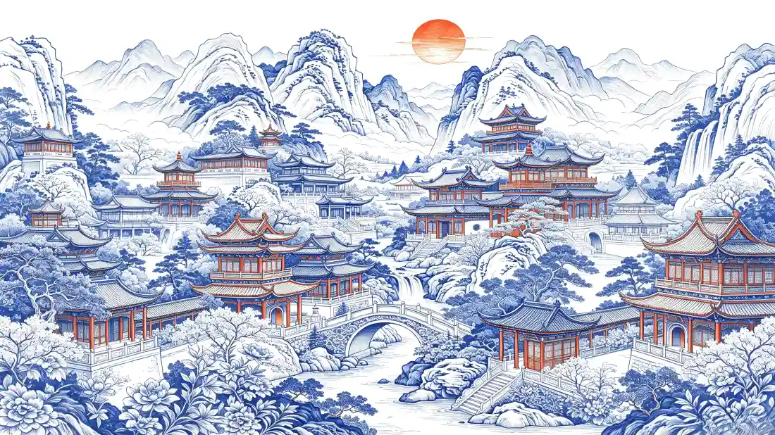 3k青花瓷国风山水|亭台楼阁背景图片 - 冬日雪景「哲风壁纸」 3k青花瓷国风山水|亭台楼阁背景图片 - 冬日雪景「哲风壁纸」
