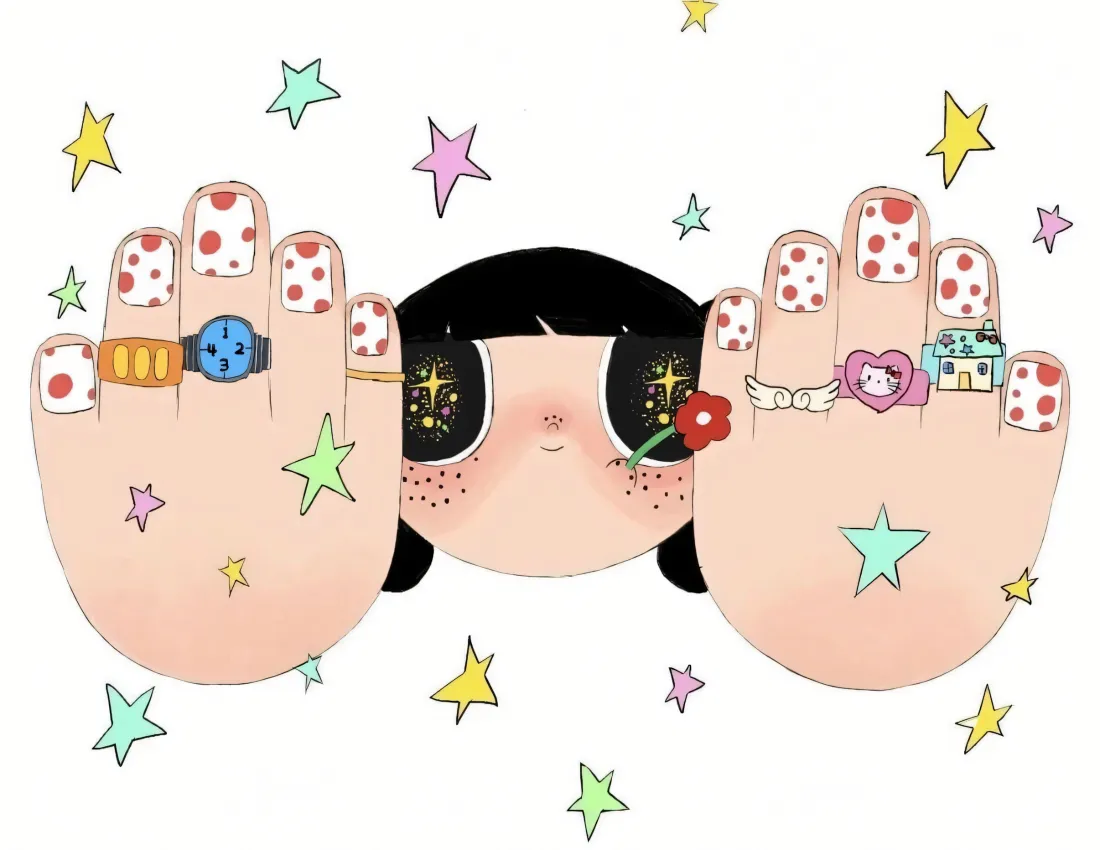 2k卡通女孩壁纸|双手捂脸背景图片 - 波点美甲星星装饰「哲风壁纸」 2k卡通女孩壁纸|双手捂脸背景图片 - 波点美甲星星装饰「哲风壁纸」