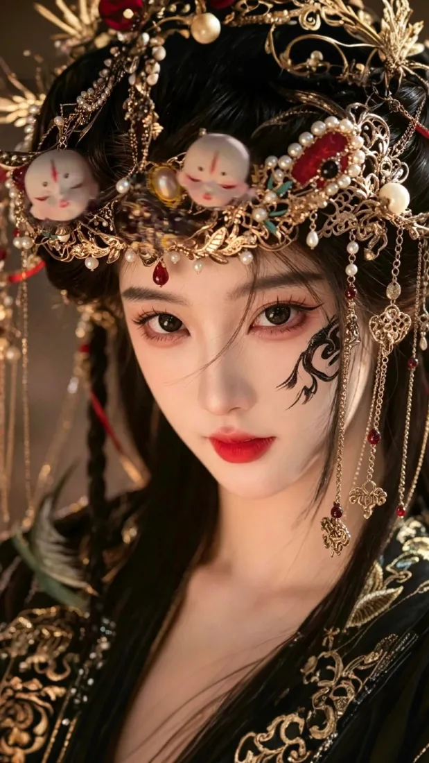 古风汉服美女手机壁纸|暗黑红妆背景图片 - 华丽头饰国风人像「哲风壁纸」 古风汉服美女手机壁纸|暗黑红妆背景图片 - 华丽头饰国风人像「哲风壁纸」