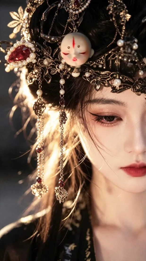 古风美女｜华丽发冠特写 - 氛围感国风人像「哲风壁纸」