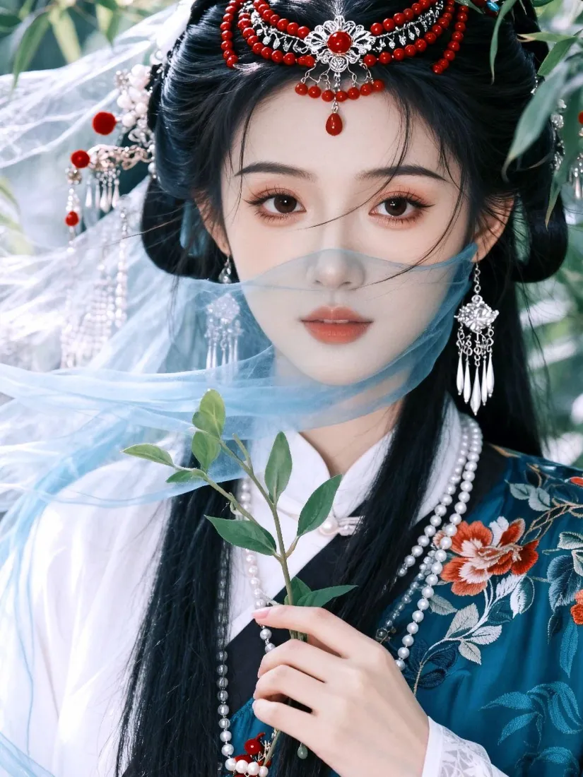 古风汉服美女手机壁纸|蓝衫面纱背景图片 - 园林绿植氛围感「哲风壁纸」 古风汉服美女手机壁纸|蓝衫面纱背景图片 - 园林绿植氛围感「哲风壁纸」