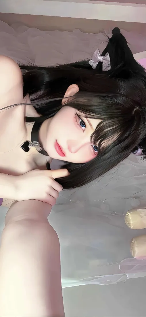 猫耳美女自拍｜居家床上背景图片 - 甜酷少女风「哲风壁纸」