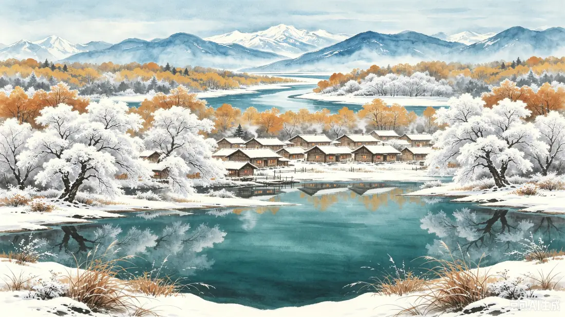3k冬日雪村|胡杨雾凇湖景背景图片 - 雪山村落静谧雪景「哲风壁纸」 3k冬日雪村|胡杨雾凇湖景背景图片 - 雪山村落静谧雪景「哲风壁纸」