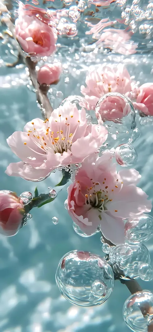 梅花手机壁纸|湖水背景图片 - 水中粉花气泡清新特写「哲风壁纸」 梅花手机壁纸|湖水背景图片 - 水中粉花气泡清新特写「哲风壁纸」