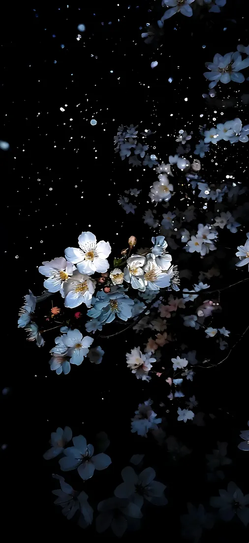 梨花手机壁纸｜夜景花枝背景图片 - 黑底白花光影「哲风壁纸」