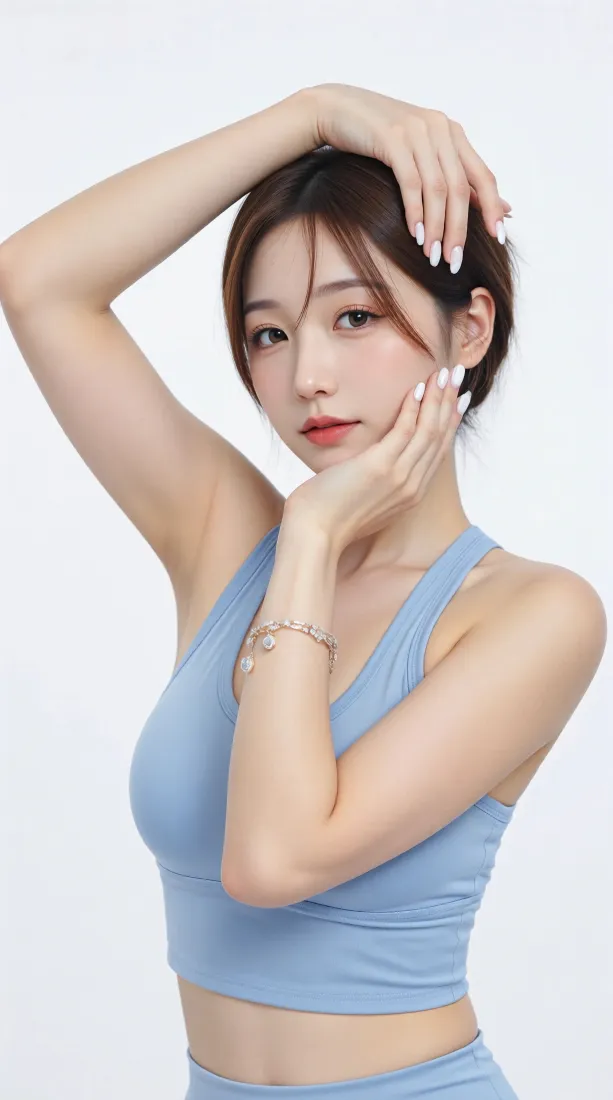 蓝衣美女手机壁纸｜简约人像背景图片 - 运动风写真「哲风壁纸」