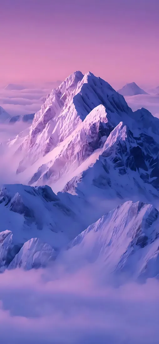 雪山手机壁纸｜云海背景图片 - 粉紫调日出雪山群峰「哲风壁纸」
