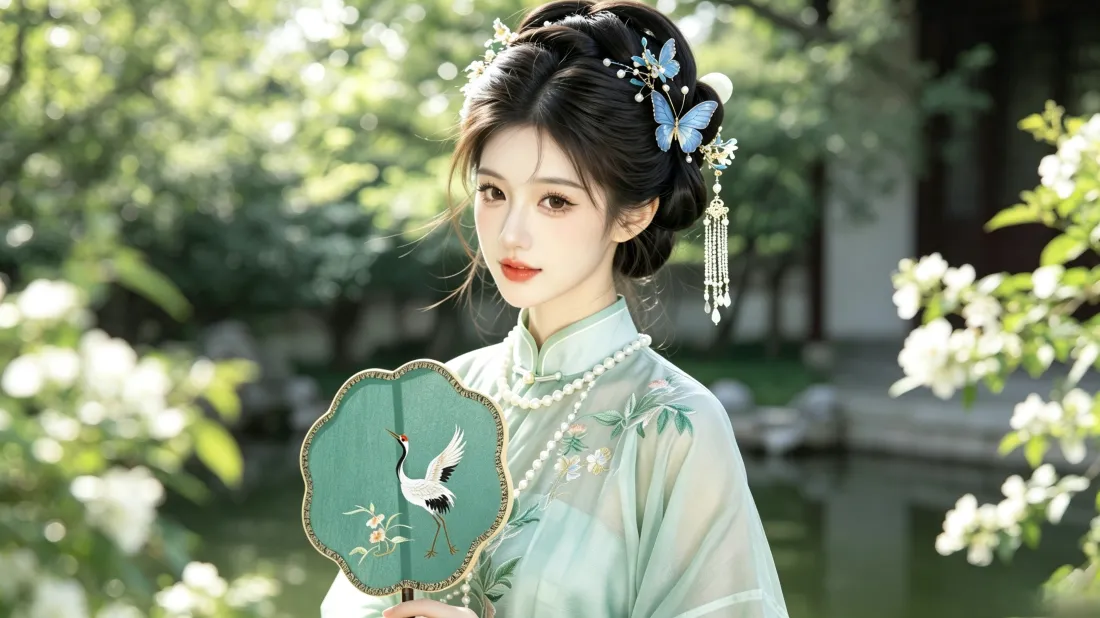 3k古风汉服美女|园林白花背景图片 - 持团扇温婉「哲风壁纸」 3k古风汉服美女|园林白花背景图片 - 持团扇温婉「哲风壁纸」