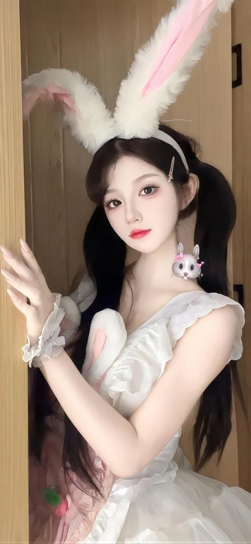 兔耳装扮女生手机壁纸|甜美穿搭背景图片 - 双马尾可爱造型「哲风壁纸」 兔耳装扮女生手机壁纸|甜美穿搭背景图片 - 双马尾可爱造型「哲风壁纸」