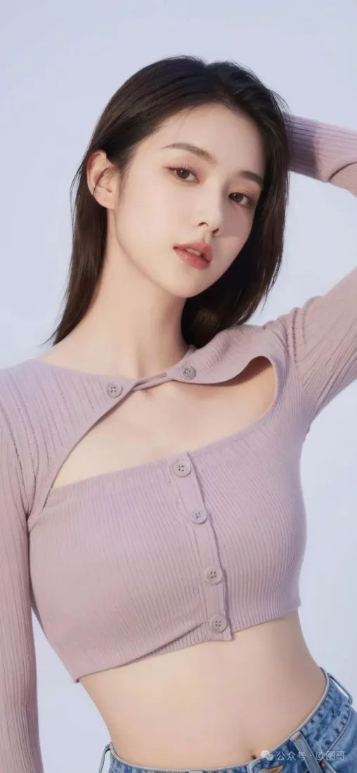 美女手机壁纸｜香芋紫上衣背景图片 - 长发气质女生写真「哲风壁纸」