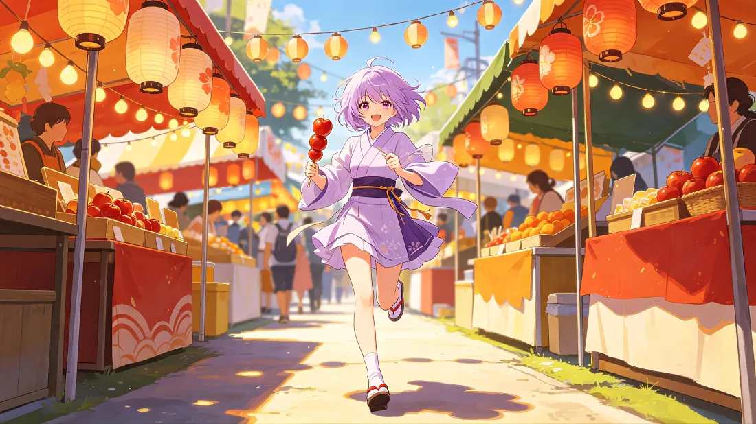 4k紫发和服少女壁纸|夏日祭集市背景图片 - 手持糖葫芦欢快奔跑「哲风壁纸」 4k紫发和服少女壁纸|夏日祭集市背景图片 - 手持糖葫芦欢快奔跑「哲风壁纸」