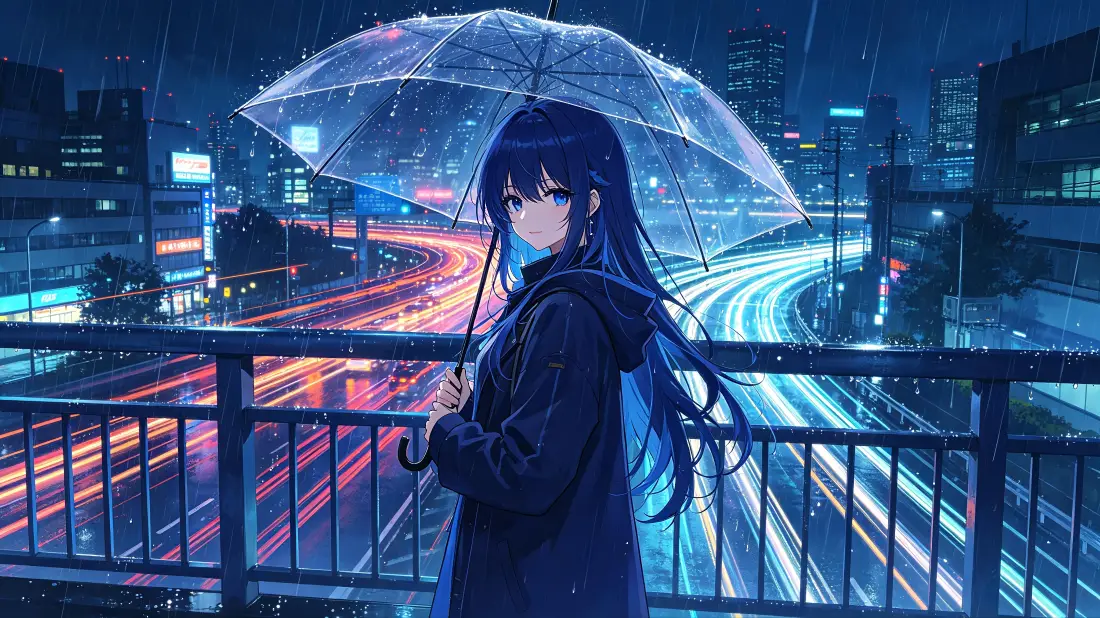 4k二次元少女壁纸|雨夜城市背景图片 - 撑伞天桥车流夜景「哲风壁纸」 4k二次元少女壁纸|雨夜城市背景图片 - 撑伞天桥车流夜景「哲风壁纸」