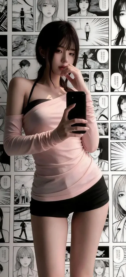 粉衣美女手机壁纸|漫画墙背景图片 - 对镜自拍纯欲穿搭「哲风壁纸」 粉衣美女手机壁纸|漫画墙背景图片 - 对镜自拍纯欲穿搭「哲风壁纸」
