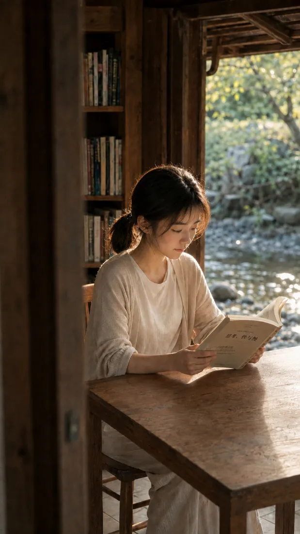 阅读少女手机壁纸｜窗边木桌背景图片 - 静谧居家书香氛围「哲风壁纸」