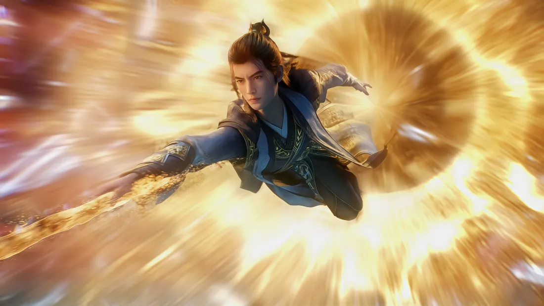 3k韩立壁纸｜金色光效飞行 - 凡人修仙传动漫「哲风壁纸」