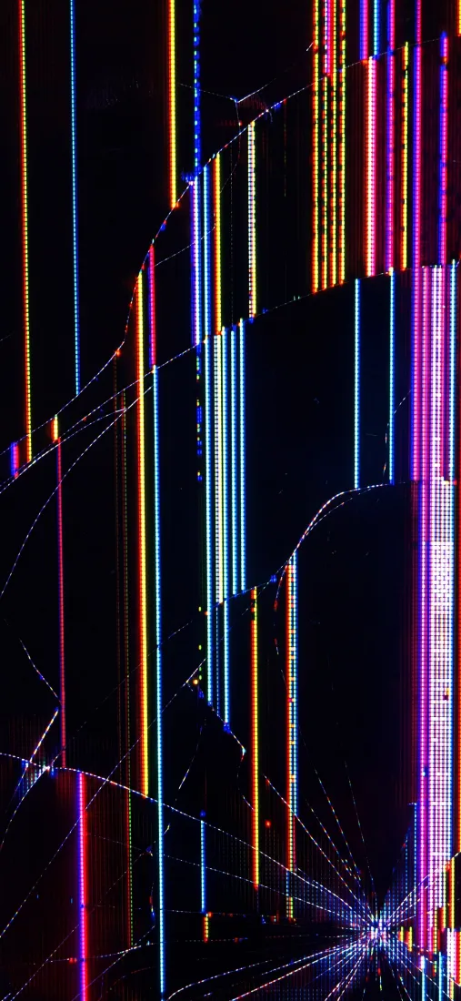 碎屏故障艺术手机壁纸｜黑色背景图片 - 彩色竖线「哲风壁纸」