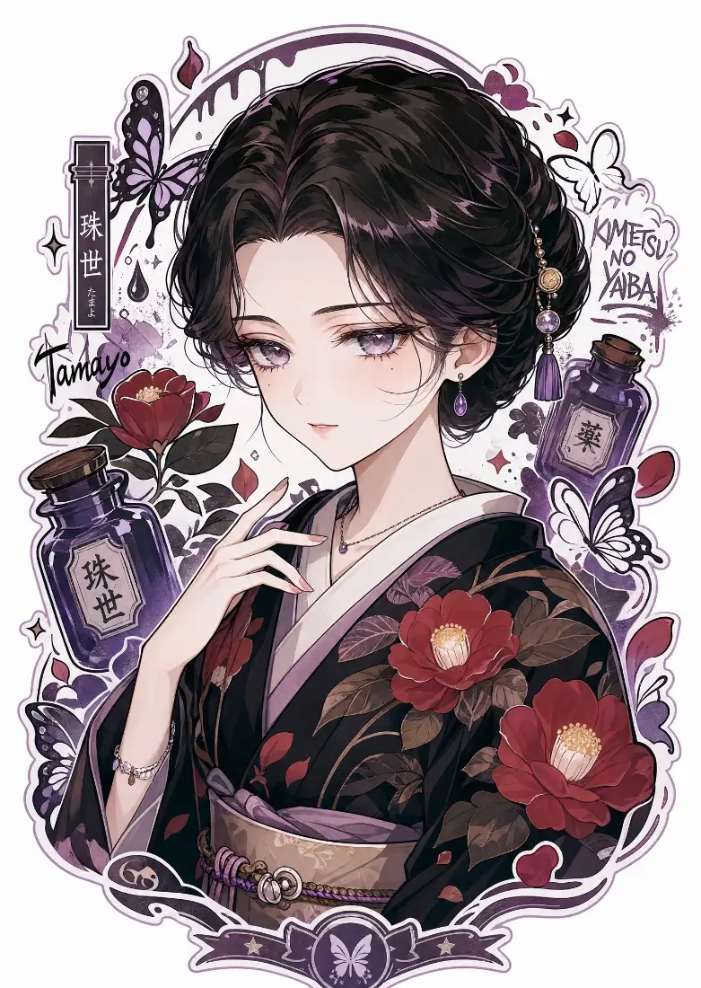珠世手机壁纸｜和服药瓶插画背景图片 - 鬼灭之刃「哲风壁纸」