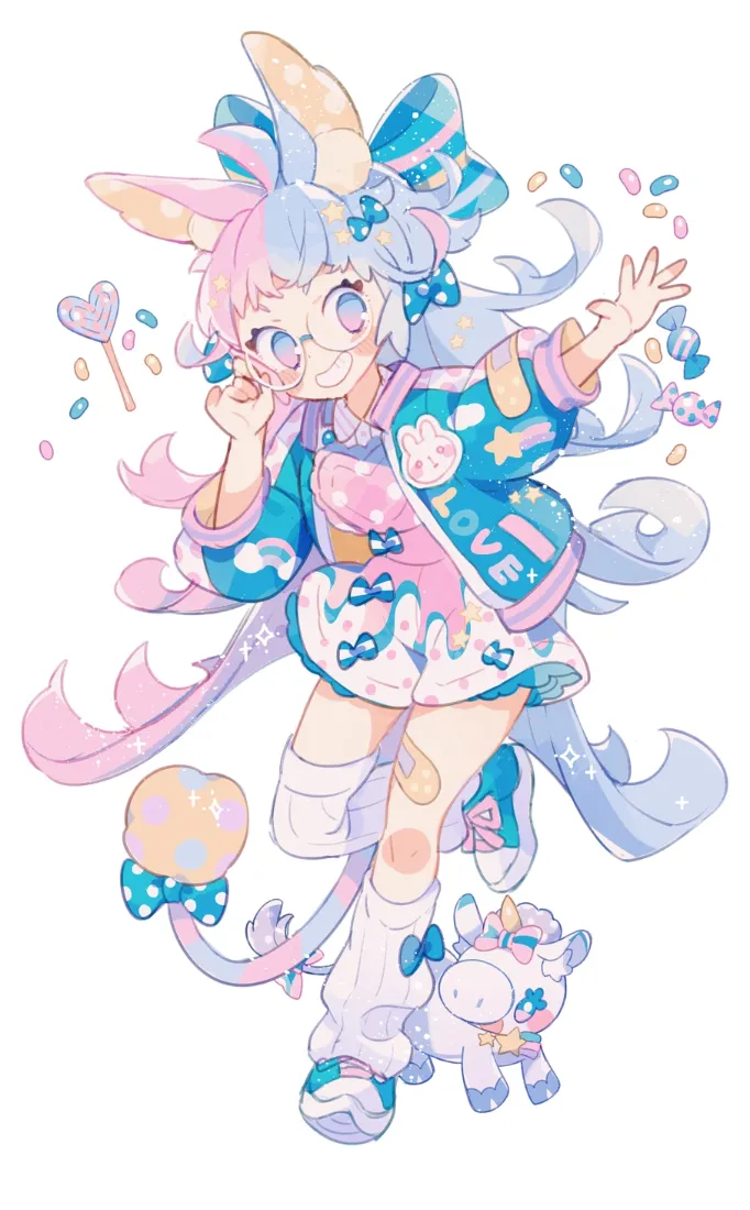 兽耳女孩手机壁纸|可爱甜系背景图片 - 粉蓝配色糖果元素插画「哲风壁纸」 兽耳女孩手机壁纸|可爱甜系背景图片 - 粉蓝配色糖果元素插画「哲风壁纸」