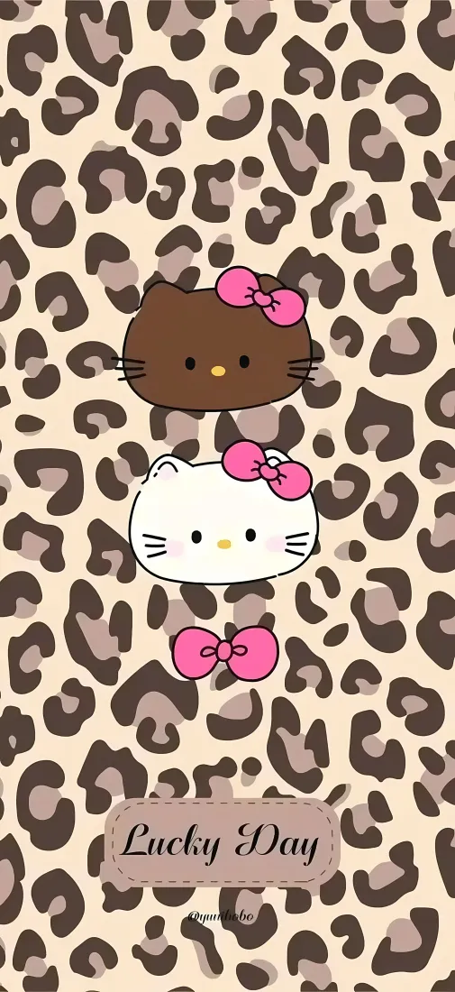凯蒂猫手机壁纸｜豹纹背景图片 - 粉蝴蝶结甜酷风「哲风壁纸」