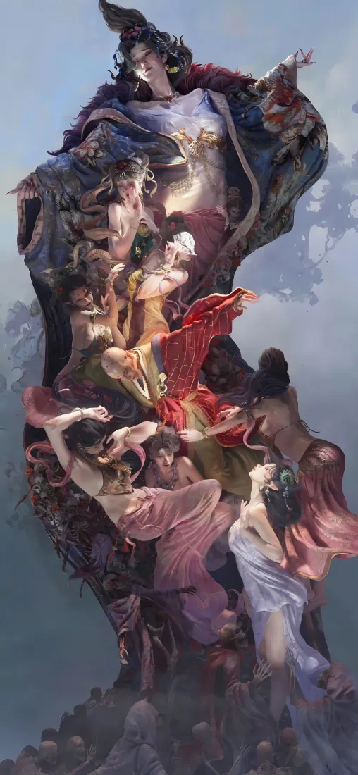 视错觉艺术手机壁纸｜创意人像背景图片 - 美女拼接男性轮廓「哲风壁纸」