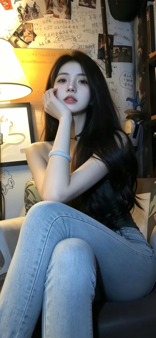 长发美女手机壁纸｜托腮居家背景图片 - 暖光氛围感「哲风壁纸」