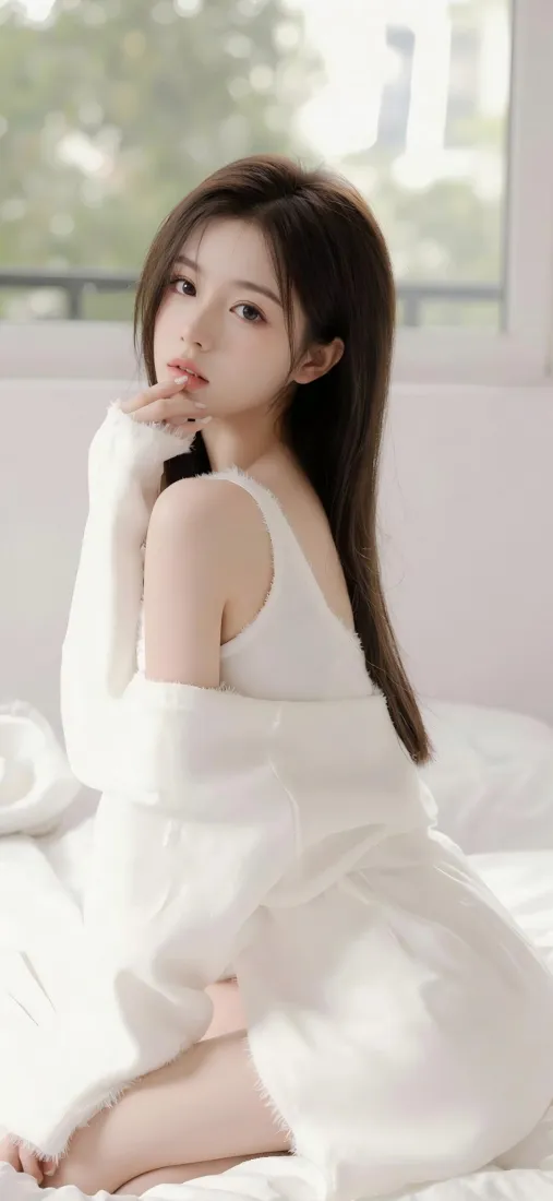 白衣长发美女手机壁纸｜居家卧室背景图片 - 纯欲氛围感「哲风壁纸」
