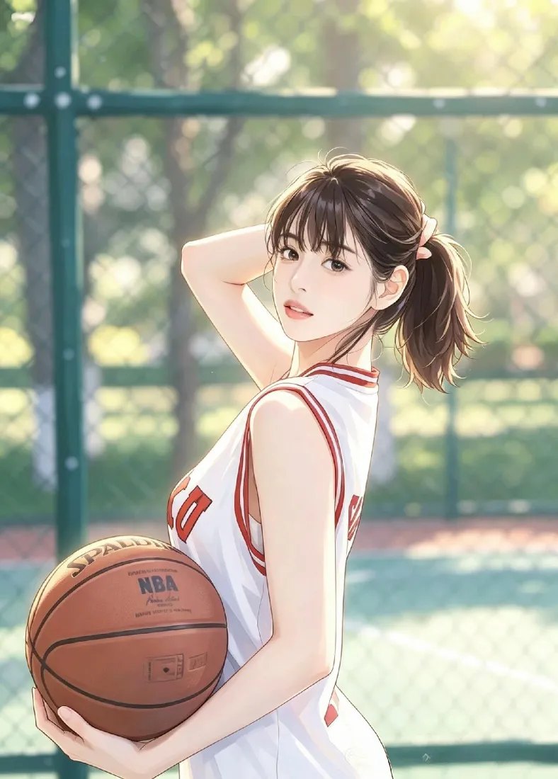 篮球少女手机壁纸｜篮球场背景图片 - 马尾球衣女生清新治愈「哲风壁纸」