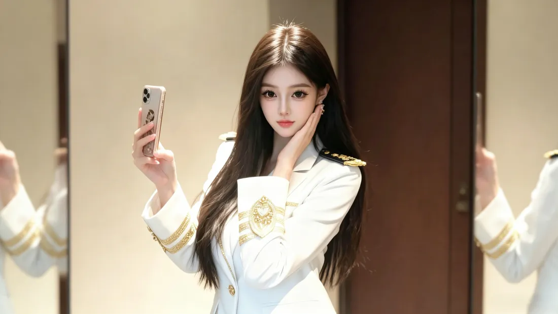 3k制服美女壁纸｜对镜自拍背景图片 - 黑长直御姐风「哲风壁纸」